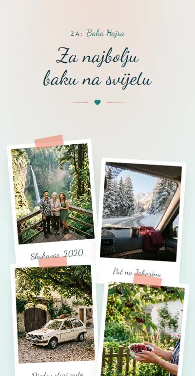 Moment za baku Hajru: polaroid fotografije sa natpisima i naslov Za najbolju baku na svijetu